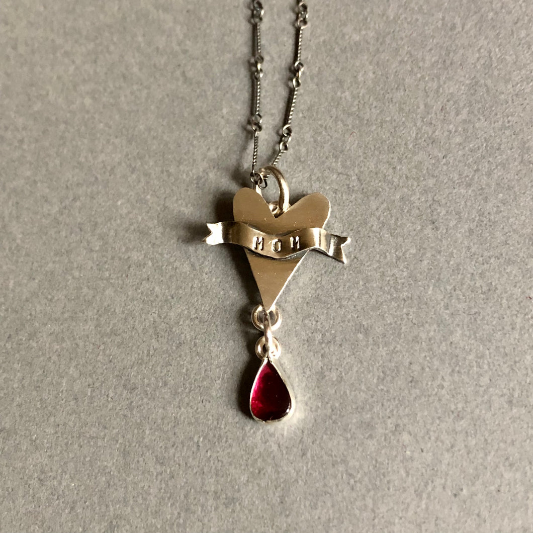 Mom Sacred Heart with Garnet Drop